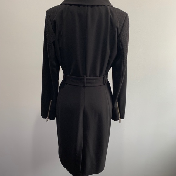 H&M black zip belted long jacket coat Trench SZ 8 Med M overcoat sash tie Moto - Picture 10 of 16